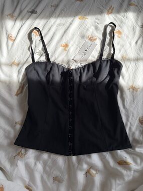 Bella Femmé Black Bustier Camisole with Front Hook Closure